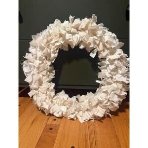 White Shabby Farmhouse Fabric Ruffle Wreath: 18" All-Season Home Decor